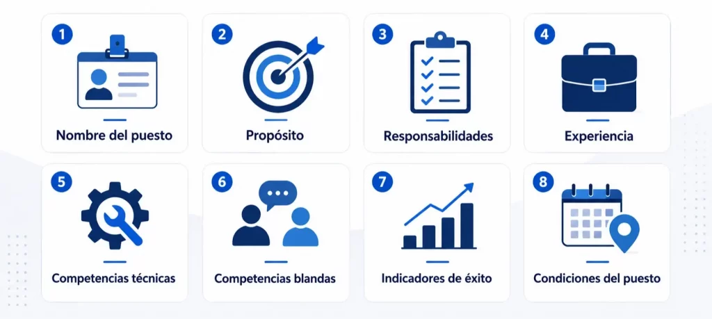 Elementos clave de un perfil de puesto de trabajo para procesos de selección de personal.